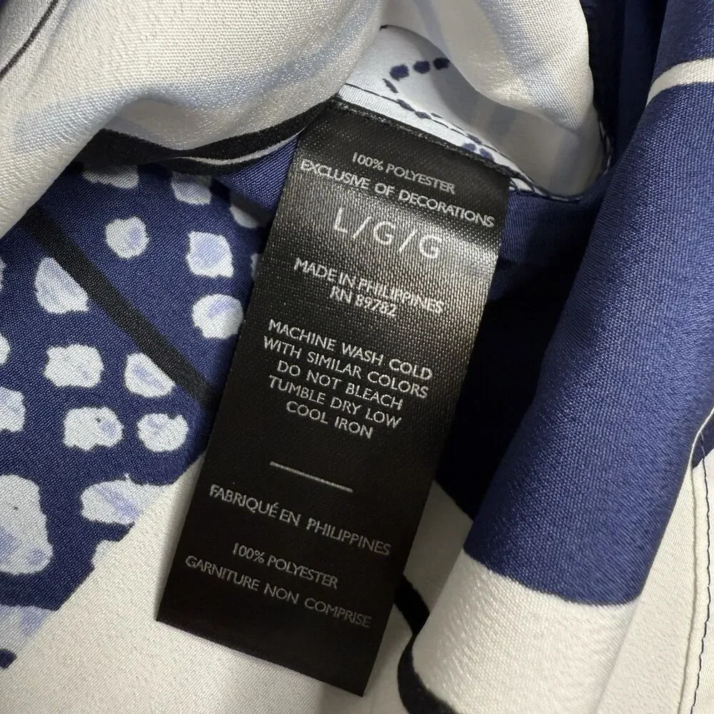 Natori Kabuki Pajama Set Womens L Indigo Floral Print 2-Piece Lounge Sleep NWT